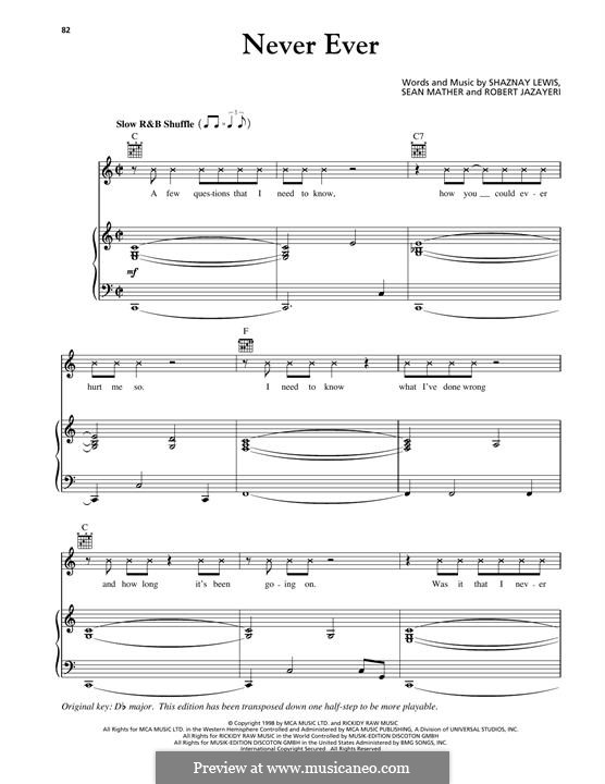 Never Ever (All Saints): For voice and piano (or guitar) by Esmail Jazayeri, Sean Mather, Shaznay Lewis