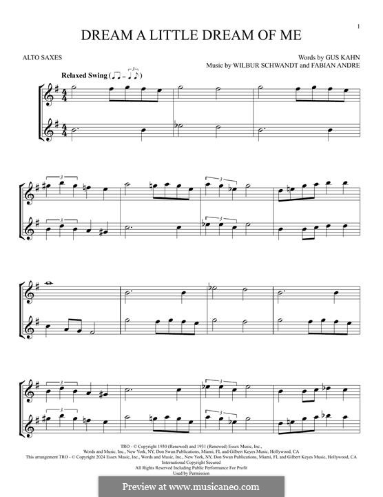 Dream a Little Dream of Me: For two alto saxophones by Fabian Andre, Wilbur Schwandt