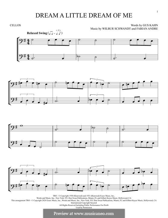 Dream a Little Dream of Me: For two cellos by Fabian Andre, Wilbur Schwandt