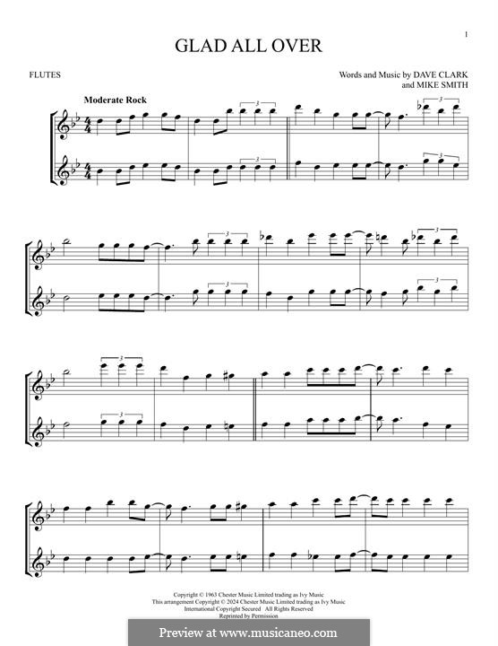 Glad All Over (The Dave Clark Five): For two flutes by Dave Clark, Larry Michael  Smith