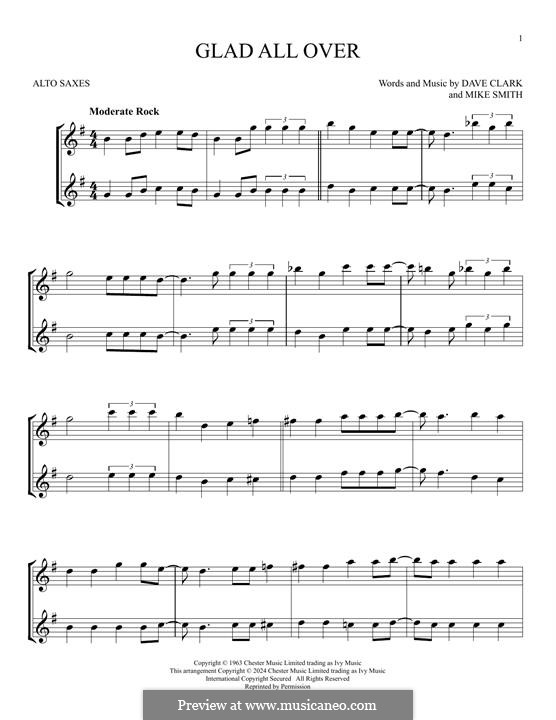 Glad All Over (The Dave Clark Five): For two alto saxophones by Dave Clark, Larry Michael  Smith