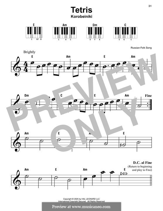 Korobeiniki: For piano by folklore