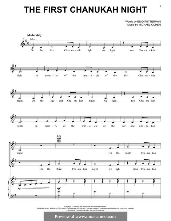 The First Chanukah Night: For voice and piano (or guitar) by Michael Cohen