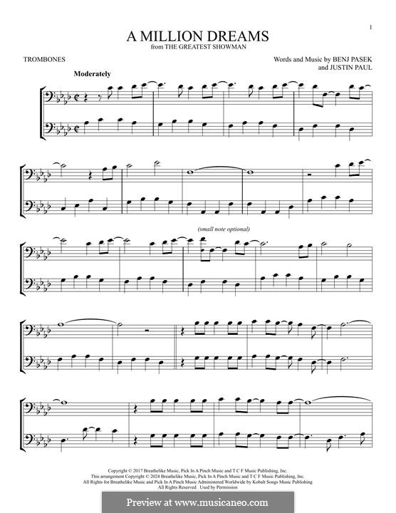 A Million Dreams (from The Greatest Showman): For two trombones by Justin Paul, Benj Pasek