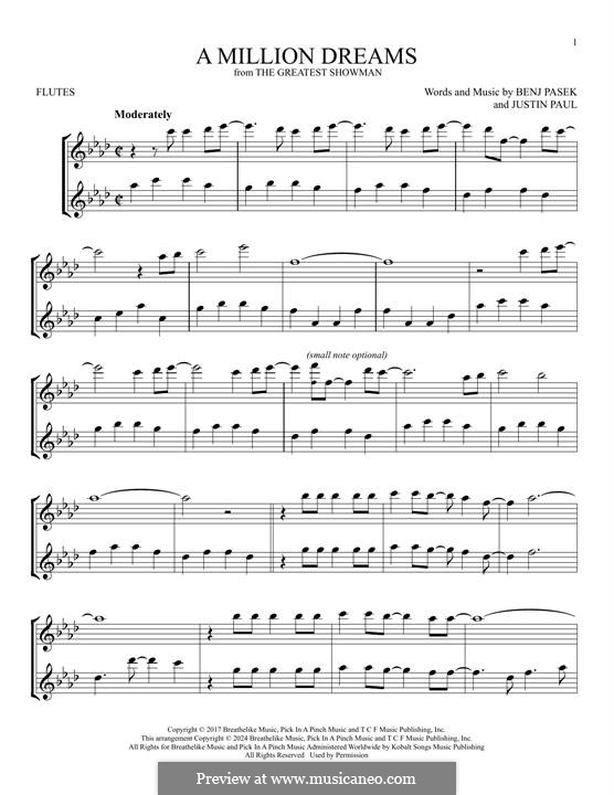 A Million Dreams (from The Greatest Showman): For two flutes by Justin Paul, Benj Pasek