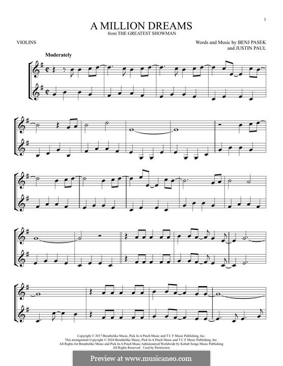A Million Dreams (from The Greatest Showman): For two violins by Justin Paul, Benj Pasek