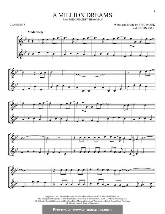 A Million Dreams (from The Greatest Showman): For two clarinets by Justin Paul, Benj Pasek
