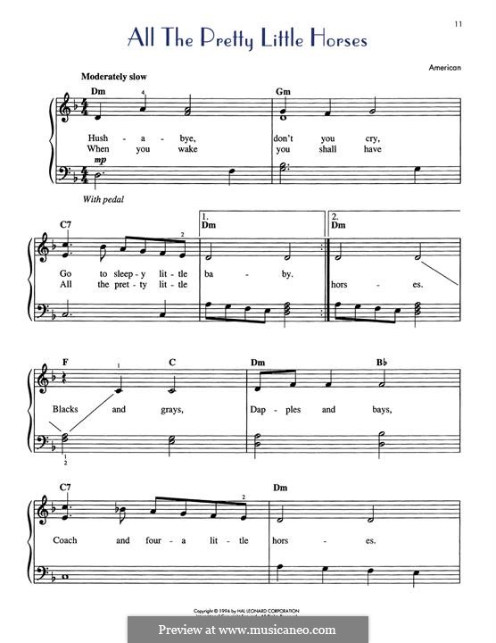 All the Pretty Little Horses: For piano by folklore
