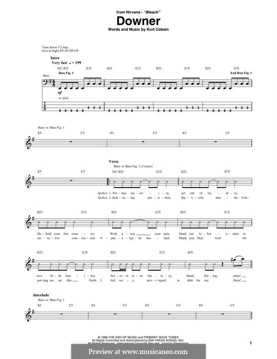 Downer (Nirvana): For bass guitar by Kurt Cobain