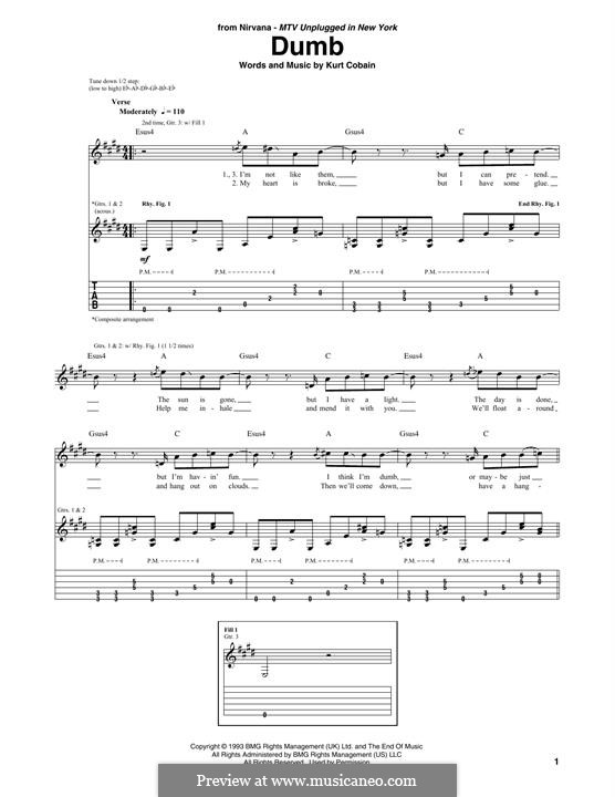 Dumb (Nirvana): For guitar by Kurt Cobain