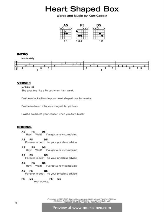 Heart Shaped Box (Nirvana): Lyrics and guitar chords by Kurt Cobain
