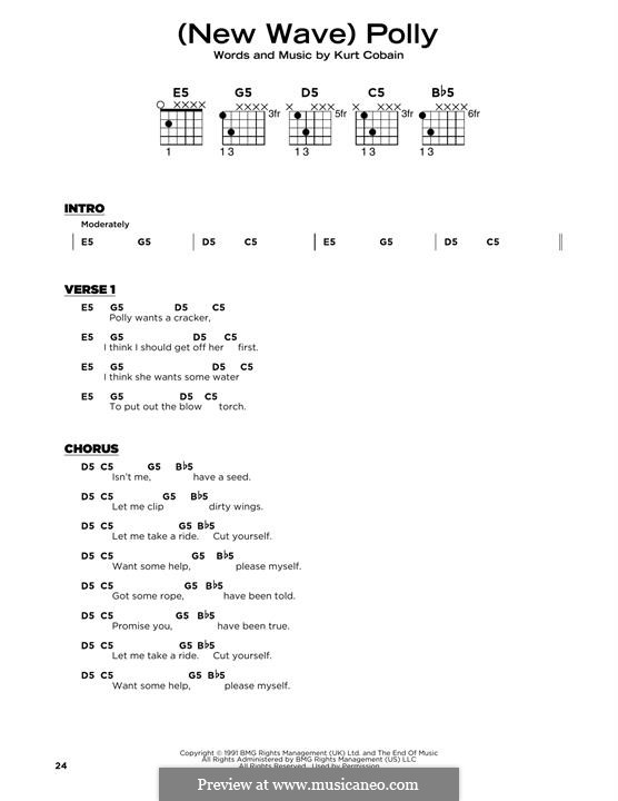 (New Wave) Polly (Nirvana): Lyrics and guitar chords by Kurt Cobain