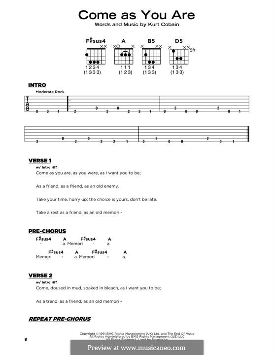 Come as You Are (Nirvana): Lyrics and guitar chords by Kurt Cobain