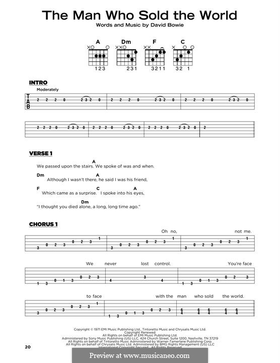 The Man Who Sold the World (Nirvana): Lyrics and guitar chords by David Bowie