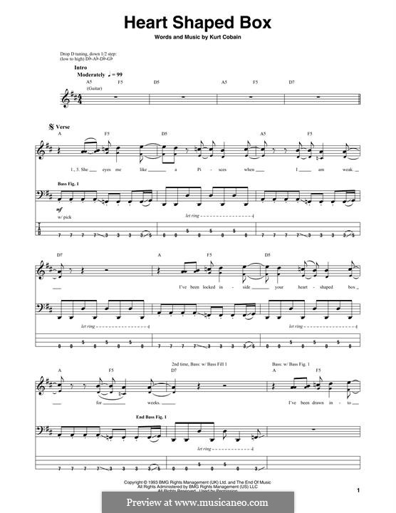 Heart Shaped Box (Nirvana): For bass guitar by Kurt Cobain