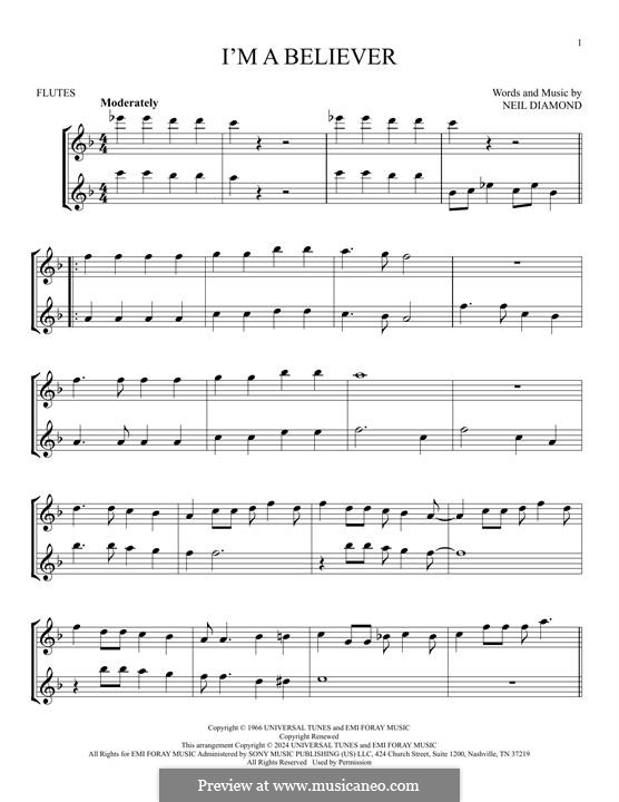 I'm a Believer: For two flutes by Neil Diamond