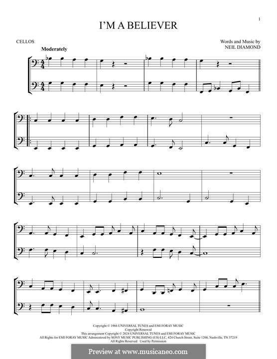 I'm a Believer: For two cellos by Neil Diamond