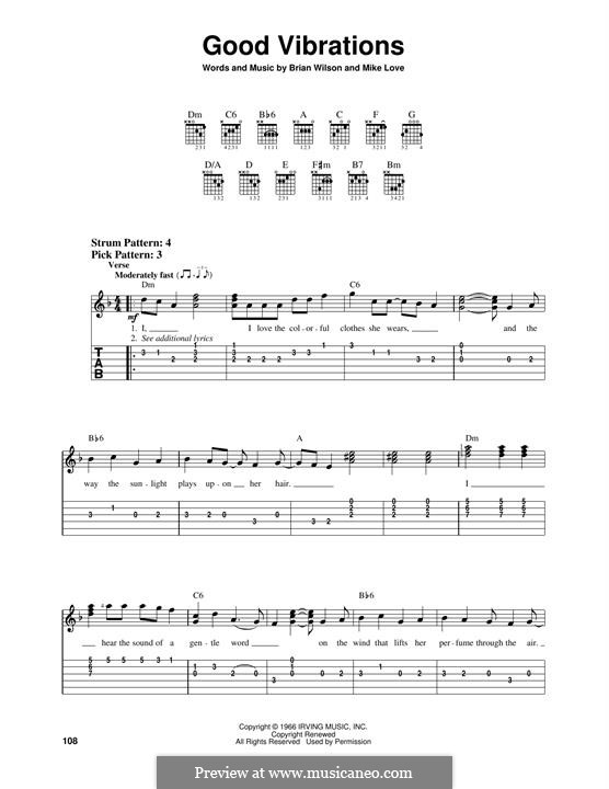 Good Vibrations (The Beach Boys): For guitar with tab by Brian Wilson, Mike Love