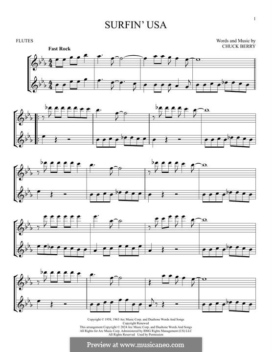 Surfin' U.S.A. (The Beach Boys): For two flutes by Chuck Berry