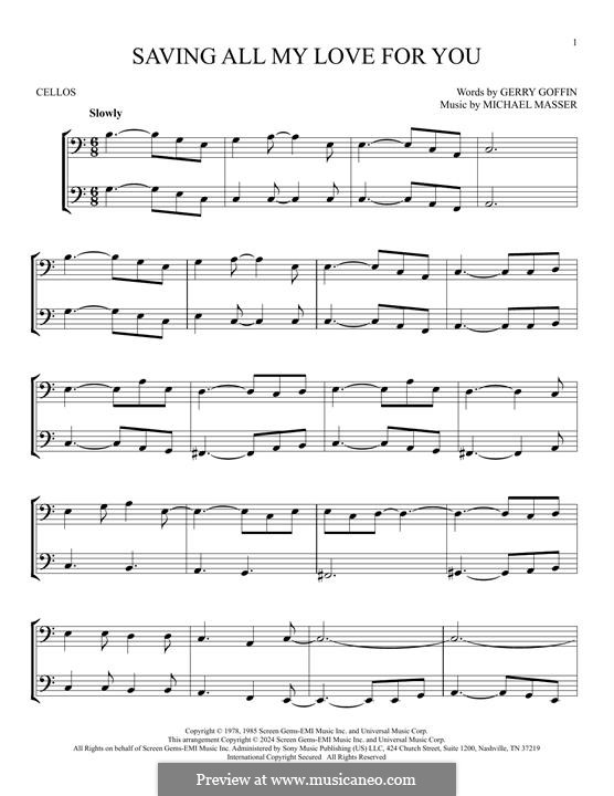 Saving All My Love for You (Whitney Houston): For two cellos by Gerry Goffin, Michael Masser