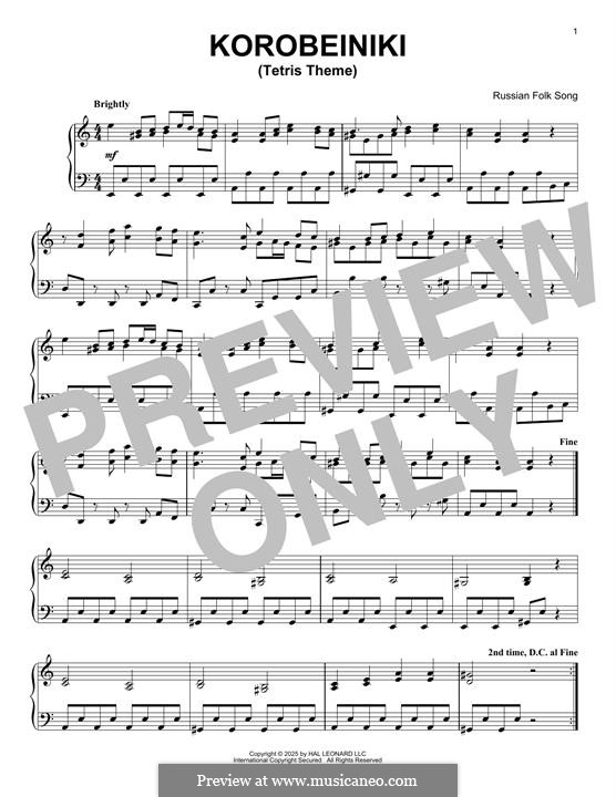 Korobeiniki: For piano by folklore