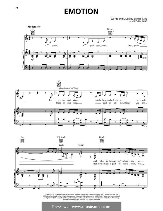 Emotion (Destiny's Child): For voice and piano (or guitar) by Barry Gibb, Robin Gibb