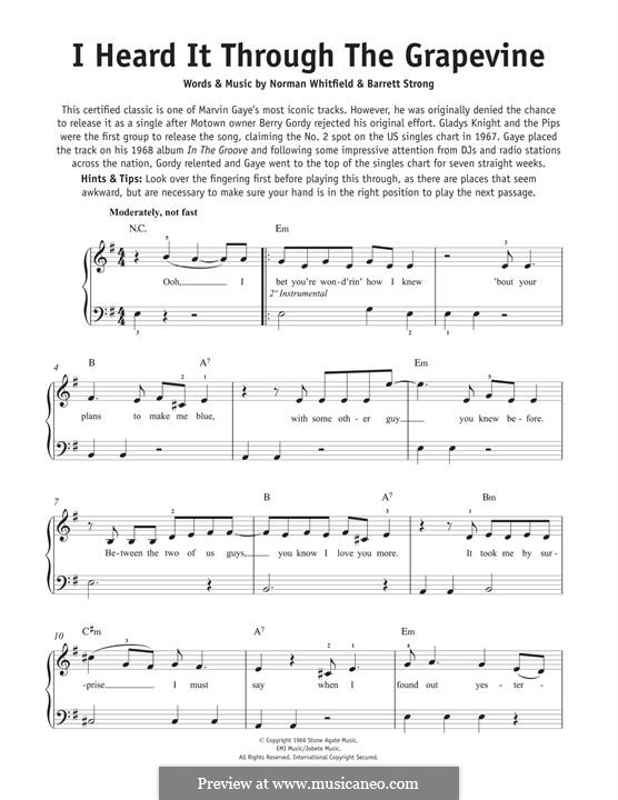 I Heard it Through the Grapevine: For piano by Barrett Strong, Norman J. Whitfield