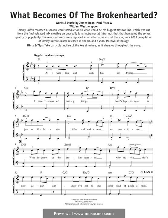 What Becomes of the Broken Hearted (Jimmy Ruffin): For piano by James A. Dean, Paul Riser, William Henry Weatherspoon
