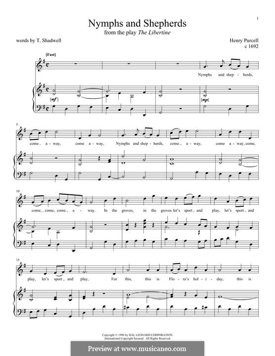 The Libertine. Nymphs and Shepherds, Z.600: For voice and piano by Henry Purcell