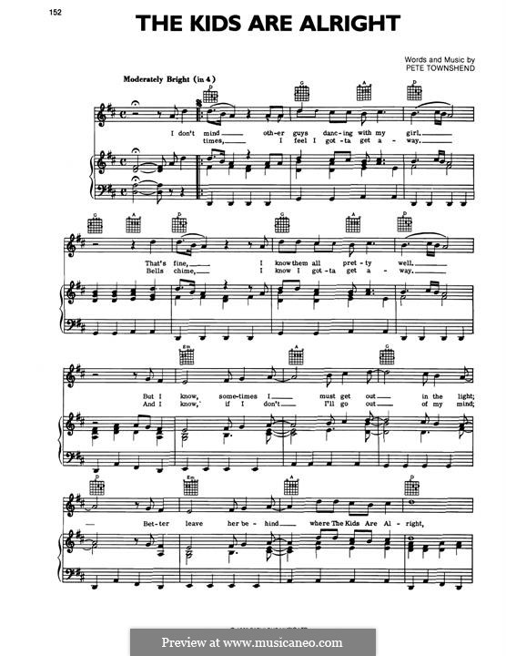 The Kids are Alright (The Who): For voice and piano (or guitar) by Peter Townshend
