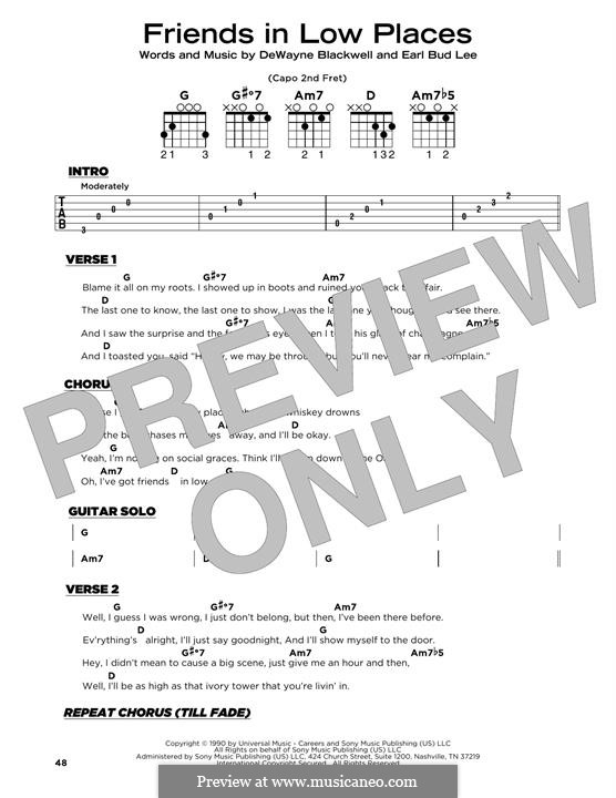 Friends in Low Places (Garth Brooks): Lyrics and guitar chords by Dewayne Blackwell, Earl Bud Lee