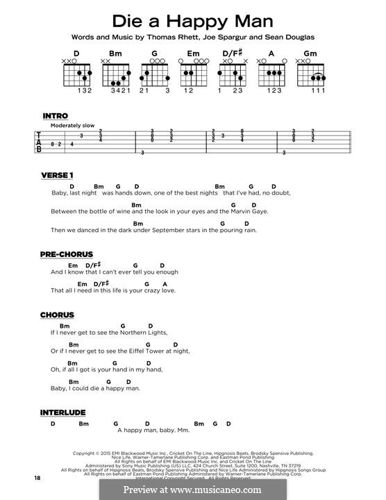 Die a Happy Man: Lyrics and guitar chords by Thomas Rhett, Sean Douglas, Joe Spargur