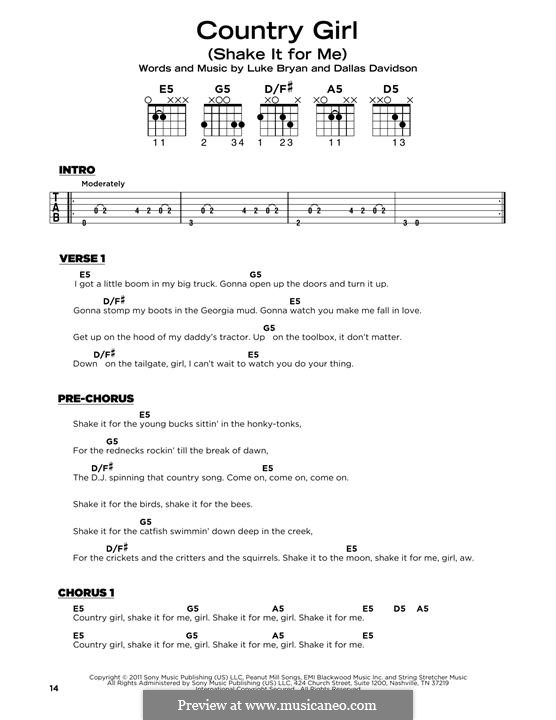 Country Girl (Shake It for Me): Lyrics and guitar chords by Dallas Davidson