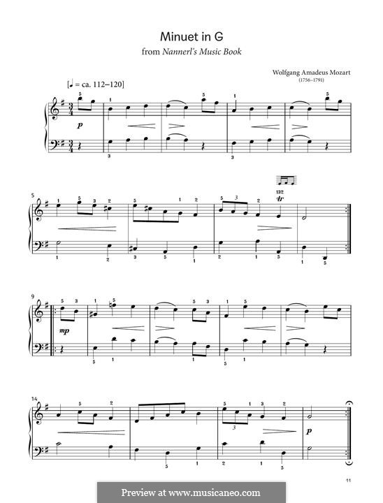 Minuet for Piano in G Major, K.1/1e: For a single performer by Wolfgang Amadeus Mozart