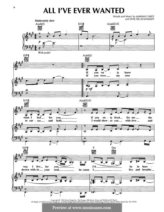 All I've Ever Wanted: For voice and piano (or guitar) by Mariah Carey, Walter Afanasieff