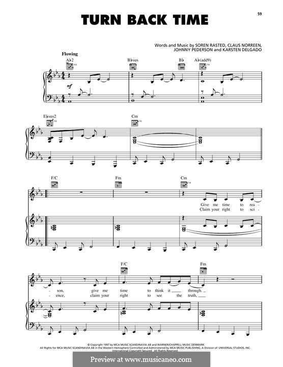 Turn Back Time (Aqua): For voice and piano (or guitar) by Claus Norreen, Johnny Pedersen, Karsten Delgado, Søren Rasted