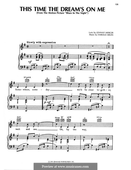 This Time the Dream's on Me (Tony Bennett): For voice and piano (or guitar) by Harold Arlen