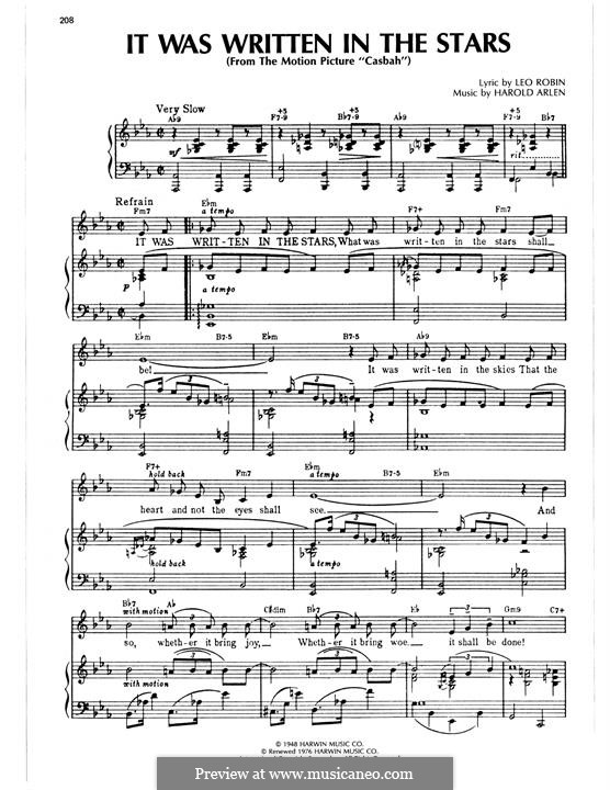 It Was Written in the Stars (Bill Charlap): For voice and piano (or guitar) by Harold Arlen