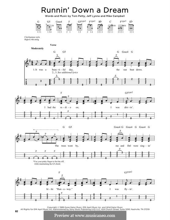 Runnin' Down a Dream (Tom Petty and The Heartbreakers): For ukulele by Jeff Lynne, Mike Campbell