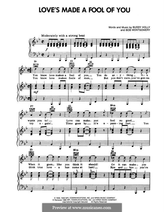 Love's Made a Fool of You (Buddy Holly): For voice and piano (or guitar) by Bob Montgomery