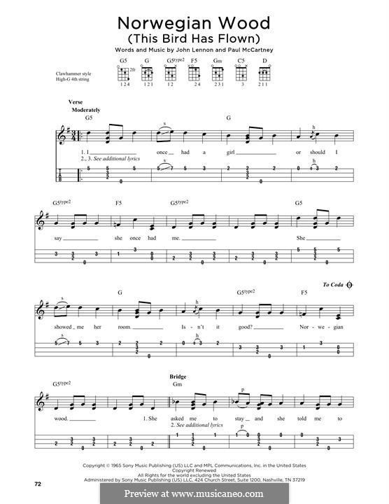 Norwegian Wood (This Bird Has Flown): For ukulele by John Lennon, Paul McCartney