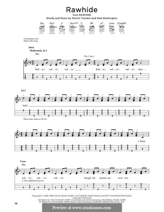 Rawhide (The Blues Brothers): For ukulele by Dimitri Tiomkin