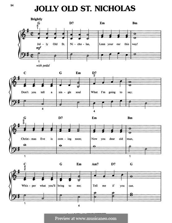 Jolly Old St. Nicholas: For piano by folklore