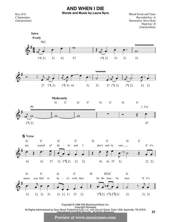 And When I Die (Blood, Sweat & Tears): For harmonica by Laura Nyro