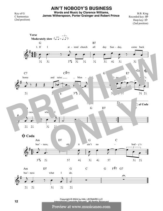 Ain't Nobody's Business (Jimmy Witherspoon): For harmonica by Clarence Williams, James Witherspoon, Porter Grainger, Robert Prince