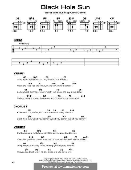 Black Hole Sun (Soundgarden): Lyrics and guitar chords by Chris Cornell