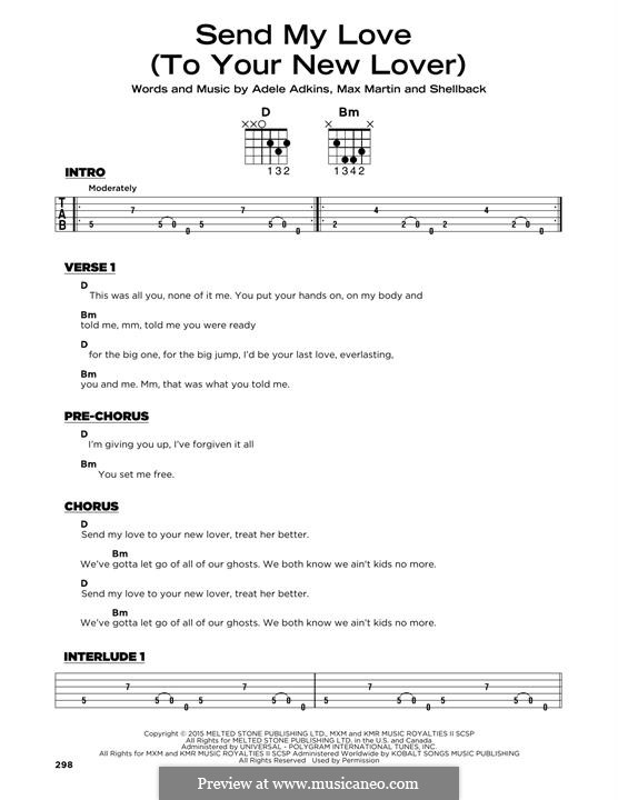 Send My Love (To Your New Lover): Lyrics and guitar chords by Shellback, Adele, Max Martin