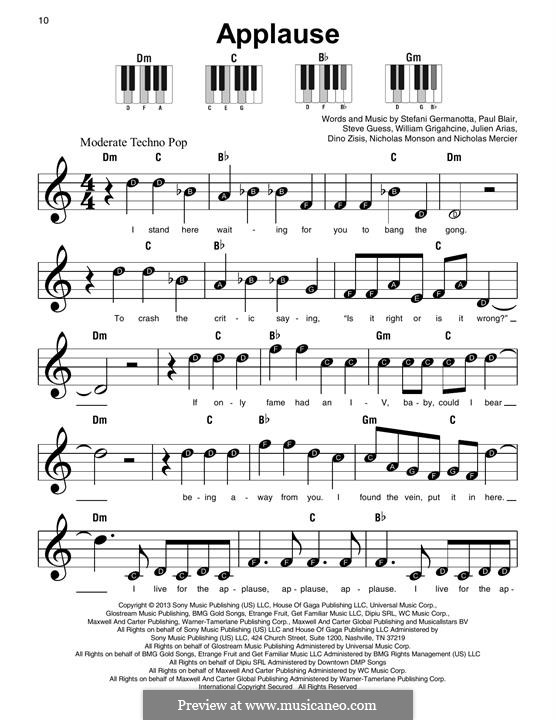 Applause (Lady Gaga): For piano by Paul Blair, Stefani Germanotta, Dino Zisis, Martin Bresso, Nick Monson