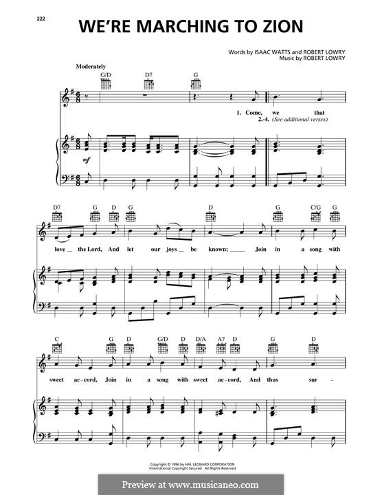 We're Marching to Zion: For voice and piano (or guitar) by Robert Lowry