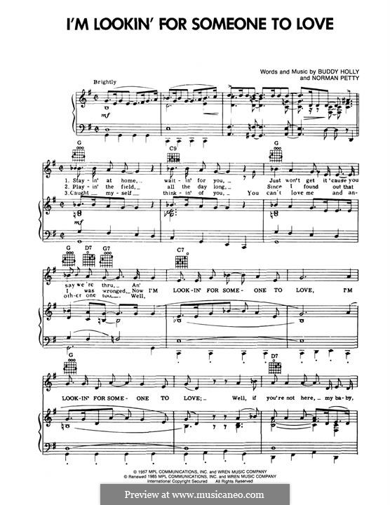 I'm Looking for Someone to Love: For voice and piano (or guitar) by Buddy Holly, Norman Petty